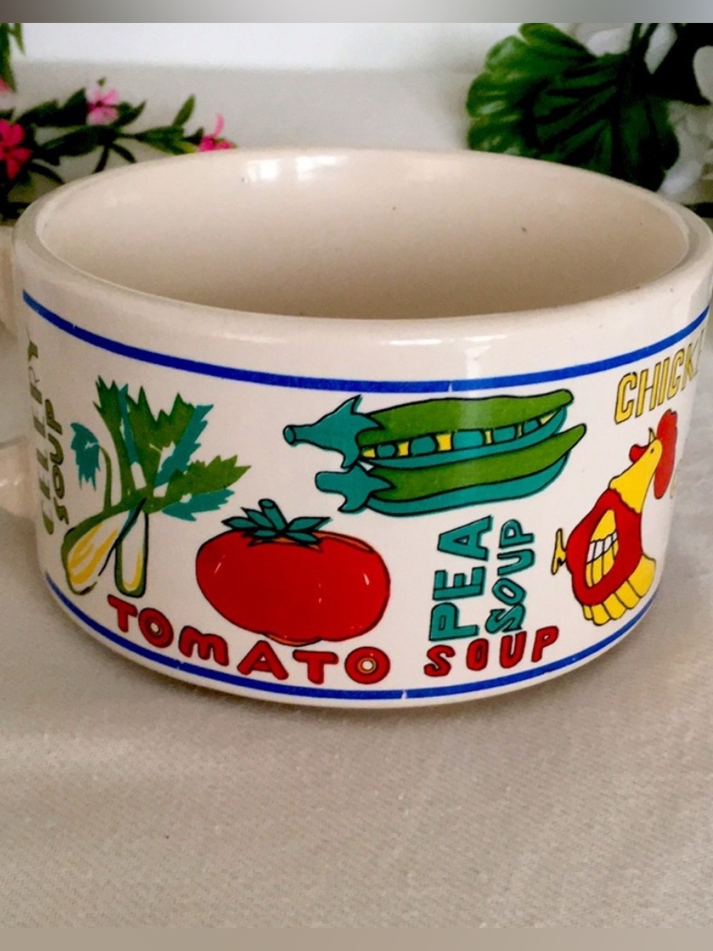 Vtg Ceramic Soup Bowl Mug Cup Chicken Tomato Vegetable Pea
